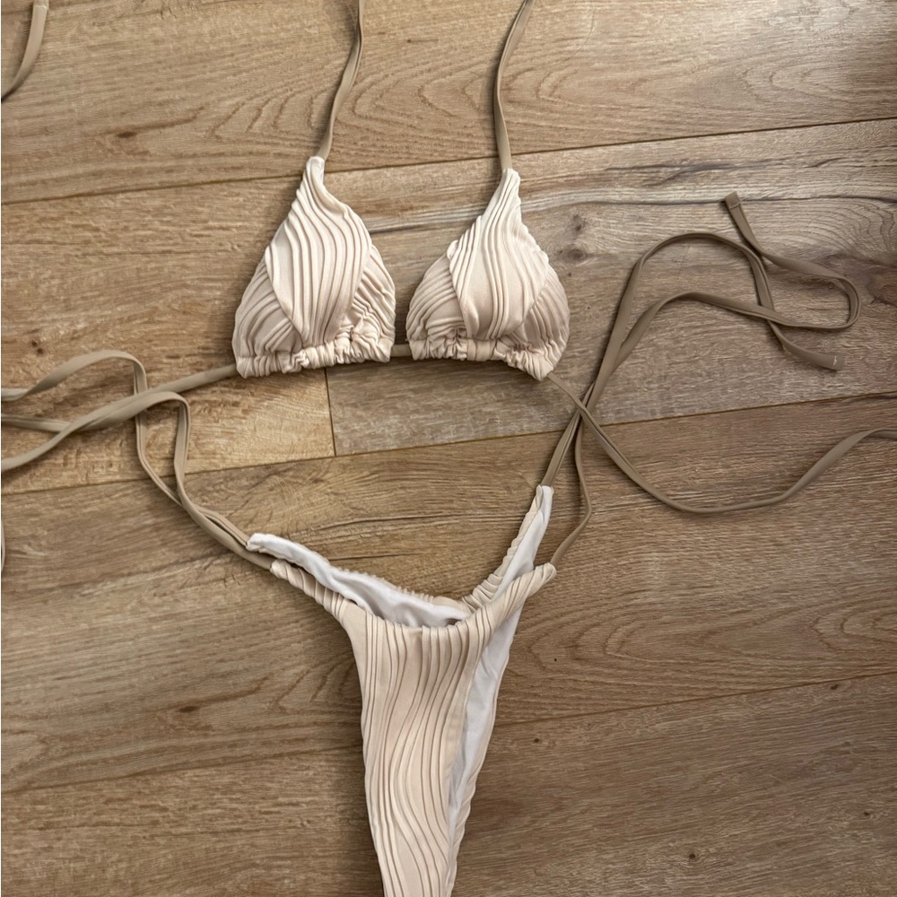 Cream Ribbed Bikini Set